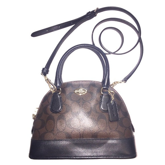 Coach Handbags - COACH Sig C Brown Black Mini Satchel Crossbody Bag